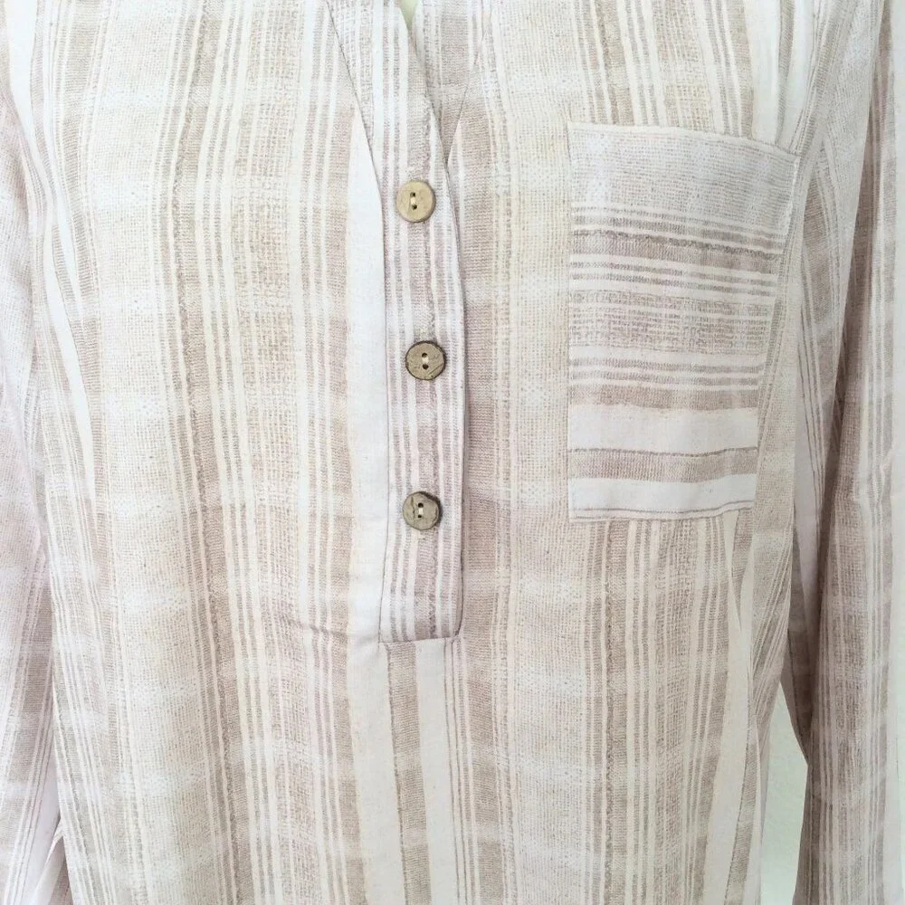 Misslook Beige Striped Cotton Blouse Tunic Top Size Large NWOT